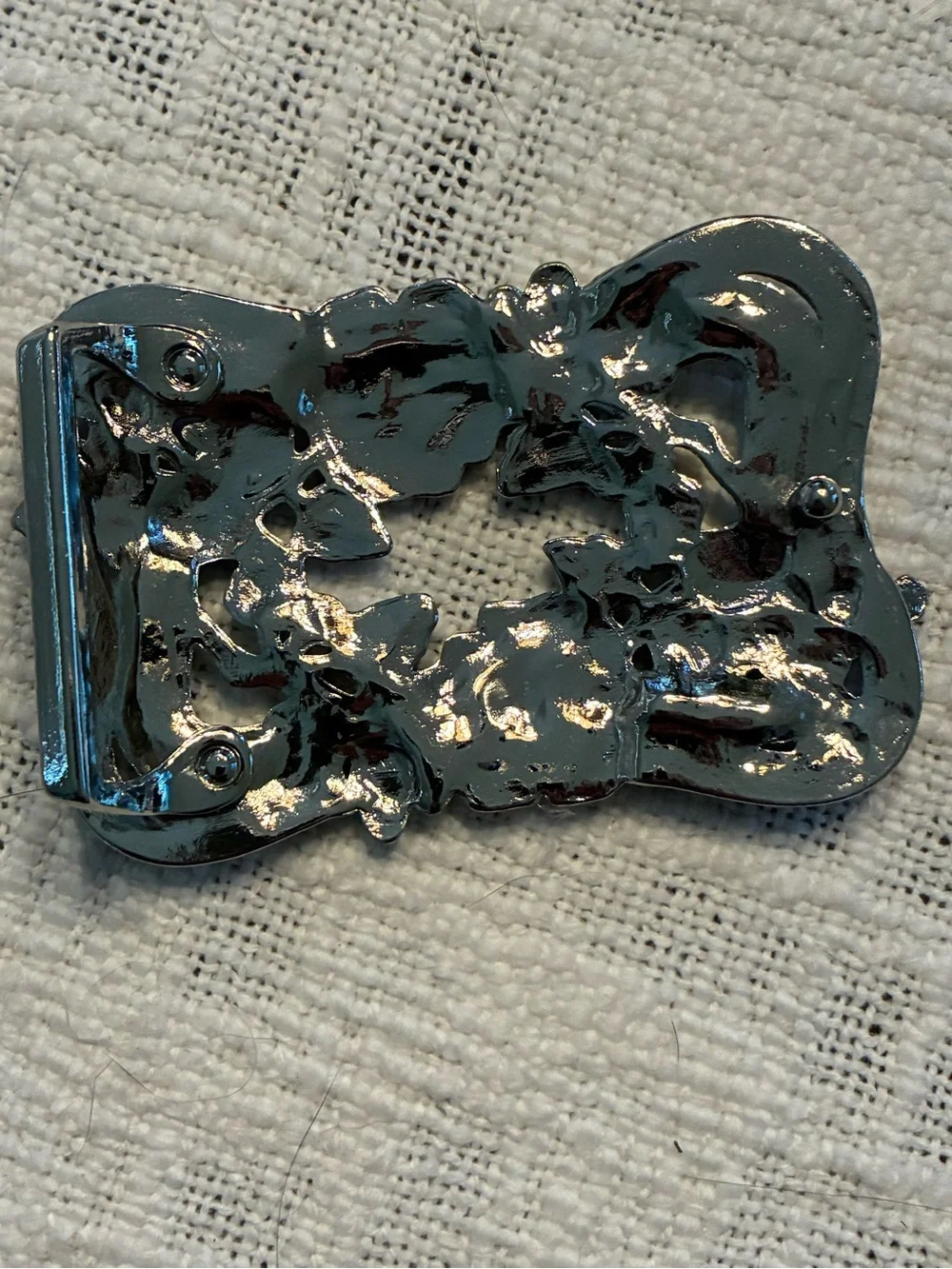 Floral Pink & Green floral with rhinestone accents belt buckle
